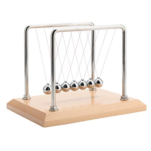 CERROPI Newton Cradle Balance Balls, Newton Pendulum with 7 Balls, Classic Newton Swing Ball, Science Physics Gadget | Desk Toys & Accessories, 55+ Sec Swingtime (Beech & Wood Base)