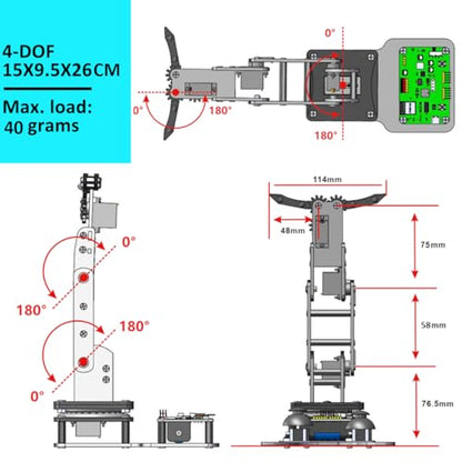 Smart Robot Arm for Arduino & MicroPython ESP32 4DOF Programmable Robotic Arm Building Kit with Joystick/Web App Control for STEAM Education, Motion Recording & Loop Playback