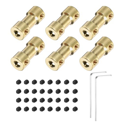 MECCANIXITY 6pcs 4mm to 4mm Brass Shaft Coupling Joint Connector with Screws and Hex Wrench Flexible Motor Shaft Coupler for Car Wheels Tires Shaft Motor - size: 4mm to 4mm