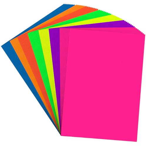 Colored Cardstock 12X18 In 56 Sheets Neon Paper 7 Color Fluorescent Paper Bright Cardstock 250GSM/90lb Heavyweight Projects School Science Fair Event Displays and Business Presentations Poster Board