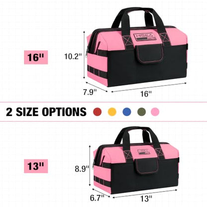 HISEA 3 Pack Heavy Duty Tool Bag, 16-Inch Waterproof Tools Organizer Tote - color: Red, Yellow, Pink, size: 16 Inch