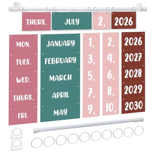 Boho Flip Calendar Bulletin Board Set with 55 Date Cards and Hanging Adjustable Rod Adjustable Calendars Holder for Classroom Home Preschool Elementary Teachers Office Back to School Decoration