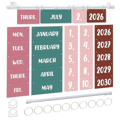 Boho Flip Calendar Bulletin Board Set with 55 Date Cards and Hanging Adjustable Rod Adjustable Calendars Holder for Classroom Home Preschool Elementary Teachers Office Back to School Decoration