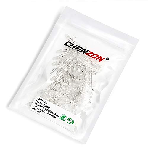 CHANZON 100 pcs 3mm Green Diffused LED Diode Lights (DC 3V 20mA) - color: D) White-green (100pcs)