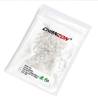 CHANZON 100 pcs 3mm Green Diffused LED Diode Lights (DC 3V 20mA) - color: D) White-green (100pcs)