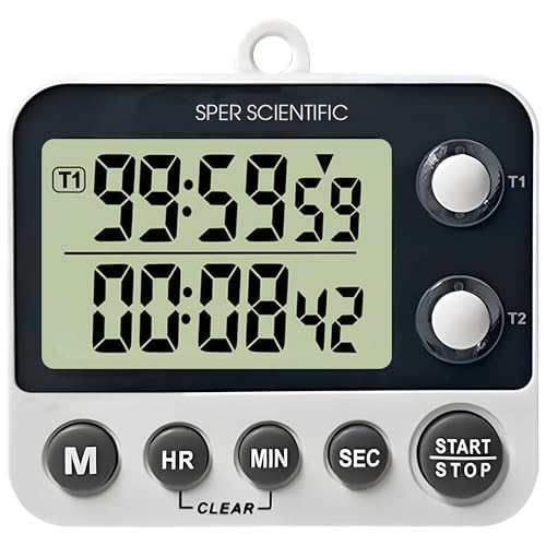 Sper Scientific 2 Channel Digital Lab + Kitchen Timer with Color Coded LED Lights 810002 – Dual Countdown Timer with Large Display, Loud Alarm & Clock Mode - for Cooking, Labs & More - size: 1 Pack