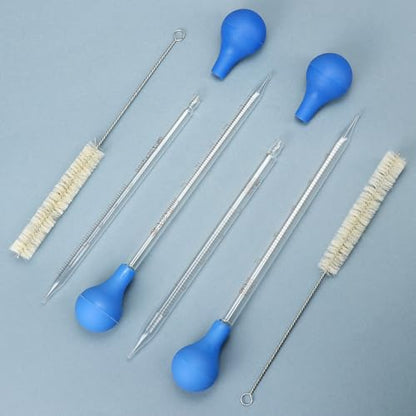 QWORK 8 Pack Glass Droppers with Rubber Bulb (5ml & 10ml) + Cleaning Brushes – Reusable Graduated Pipettes for Essential Oils, Lab, DIY & Crafts