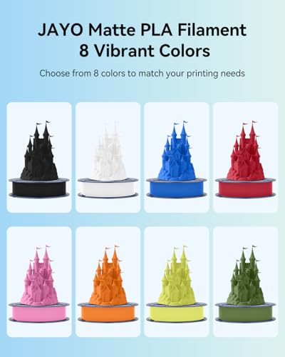 JAYO Matte PLA 3D Printer Filament Bundle 1.75mm, 250g, 8-Pack - color: 0.25kg*8 (Black + White + Blue + Red + Pink + Orange + Light Yellow + Olive Green)