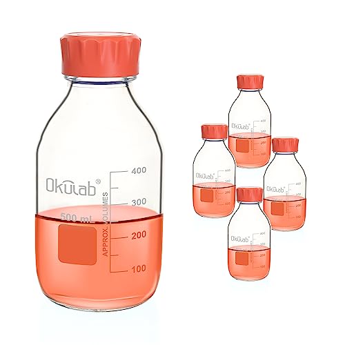 4pcs of 500ml(17oz) Round Media Storage Bottles, 3.3 Borosilicate Glass, with GL45 Screw Caps in PP Materia, GL45RB500A4 - style: 4pcs of 500ml
