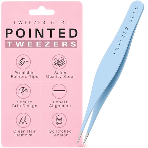Tweezer Guru Ingrown Hair Tweezers - Pointed Precision Tweezers for Eyebrows & Ingrown Hair Removal - Blackhead and Splinter Tweezer with Sharp Needle Nose Point (Blue) - color: Blue, size: 1 Count