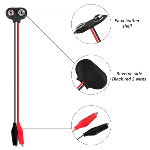 6PCS 9V Battery Snap to Alligator Clips Cable, 6 Inch T-Shape 9V Battery Connector with Red Black Crocodile Clip Test Leads for Arduino, DIY Electronics, Breadboard & Circuit Testing