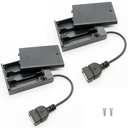 OPSFALCON 3 AA Battery Holder, 3 AA Battery Case Box Holder, 3 x 1.5V AA Battery Holder Case Box with On/Off Switch and Cover, with USB Cable (3AA-Black-2PCS) - size: 3AA-Black-2Pack