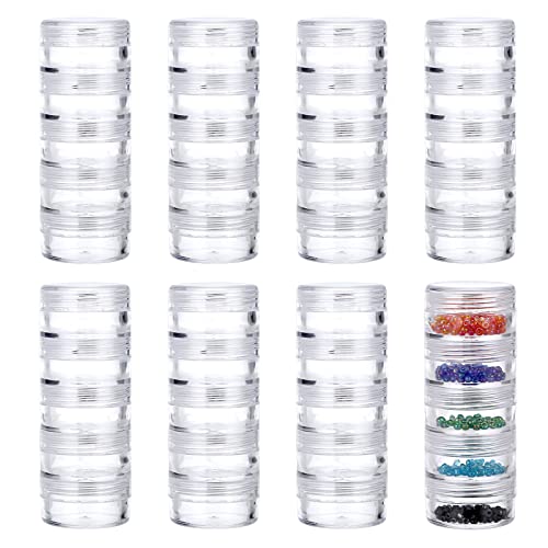 Hipiwe 8 Sets 5-Layer Clear Jewelry Bead Container Small Plastic Sample Jar - size: 8Packs 1.2"D x 3.1"H