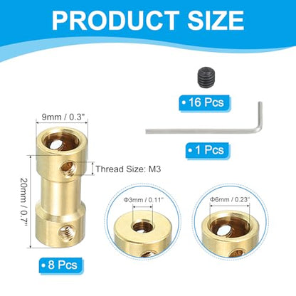 PATIKIL Brass Shaft Coupling Joint 3mm to 6mm, 8 Pcs Motor Shaft Coupler Extension Connector Rigid Sleeve Adapter Transmission Joint with Screws for RC Car Tires Shaft Motor - size: 3mm to 6mm