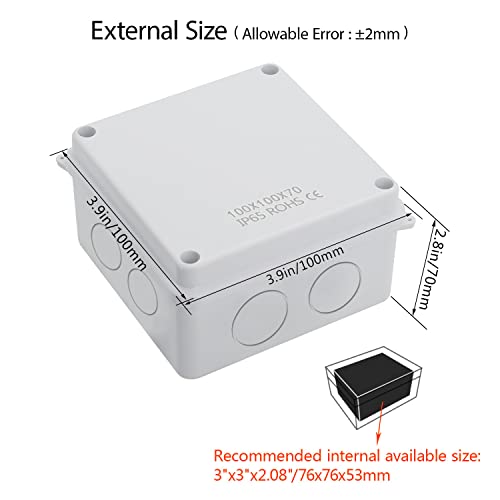 LeMotech Junction Box, Electrical Box IP65 Water Resistant Dustproof ABS Plastic Project Enclosure for Electronics White, External Size 3.9 x 3.9 x 2.8 inch - size: 3.9"x 3.9"x 2.8"