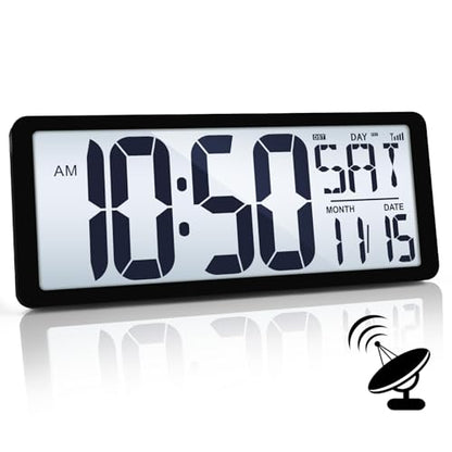 TXL Atomic Clock with Backlight, 14.2" Large Digital Wall Clock Battery Operated, Digital Clock Large Display with Day, Date & Temperature, Large Wall Clock for Bedroom, Livingroom, Office - color: Black Atomic Backlight-14.2in