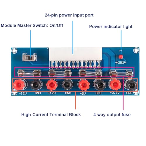 24 Pin ATX Power Supply Breakout Adapter Module Desktop Computer Chassis Testing PC Power Supply ATX Transfer Electrical Board 12V 5V 3.3V