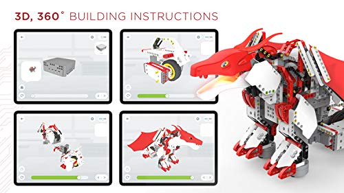 JIMU ROBOT Mythical Series: FireBot Kit/App-Enabled Building & Coding STEM Robot Kit (606 Pcs), Red, Model:JRA0601