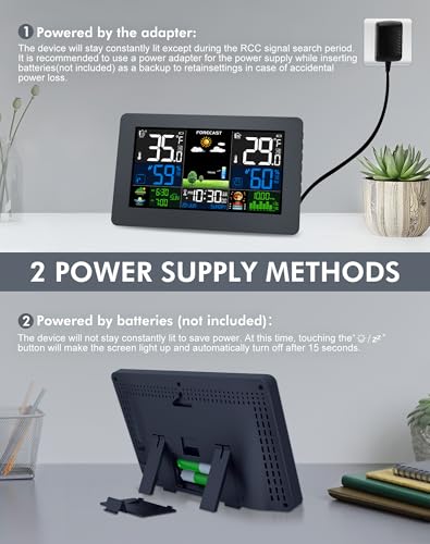 Weather Station Wireless Indoor Outdoor, 7.5" Large Color Display, Black - color: Black