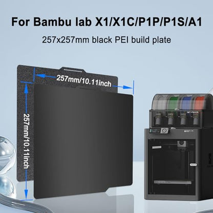 257x257mm Double-Sided PEI Build Plate for Bambu Lab X2D P2S A1 X1C X1 X1E P1P P1S, Black Smooth & Textured Flexible Spring Steel Plate, PLA PLA+ TPU Low Temp Printing Bed - size: 257x257mm
