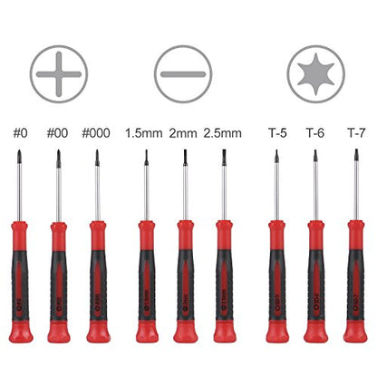 EFFICERE 9-Piece Precision Screwdriver Set | Phillips #0, #00, #000 | Flat 1.5mm, 2.0mm, 2.5mm | Torx T5, T6, T7 | Durable Chrome Vanadium Steel Shaft, Magnetic Tip, Ergonomic Grip, and Swivel End Cap