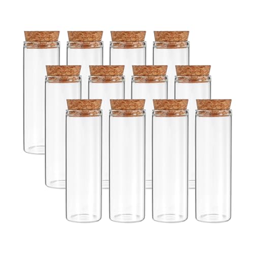 PATIKIL 40ml Test Tubes, 12pcs 3.15x1.18 Glass Clear Flat Bottom Test Tube Containers with Cork Stopper for Bead Party Candy Bath Salt Storage Scientific Experiment Plant Propagation - size: 40ml