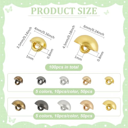 FINGERINSPIRE 100PCS Mini Domed Mushroom Alloy Buttons 5 Colors 4x3.5mm/6x4.5mm Micro Alloy Sewing Dome Buttons with 1 Hole Small Half Round Shank Blazer Buttons for DIY Craft Sewing Small Clothing - color: Mushroom Alloy Buttons