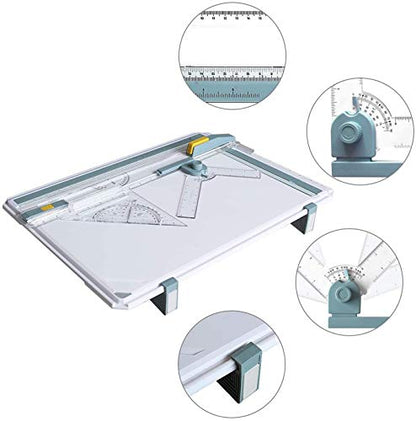 Frylr Inch A3 Drawing Board Drafting Table Multifunctional Drawing Board Table with Clear Rule Parallel Motion and Angle Adjustable Measuring System - size: 14"W x 19.7"H