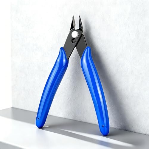 Micro Flush Cutters, 5-Inch Precision Side Cutters - High Carbon Steel, Spring-Loaded & Non-Slip Handle for Electronics, Wiring, Sprue, Zip Ties(Blue) - color: Blue