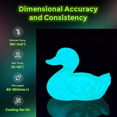 Creator Luminous Glow in The Dark PLA Filament 1.75mm 1kg - High-Speed 3D Printer Filament, Luminous Rainbow, Low Warping PLA+ for Most Printers - color: Hs Pla Luminous Rainbow