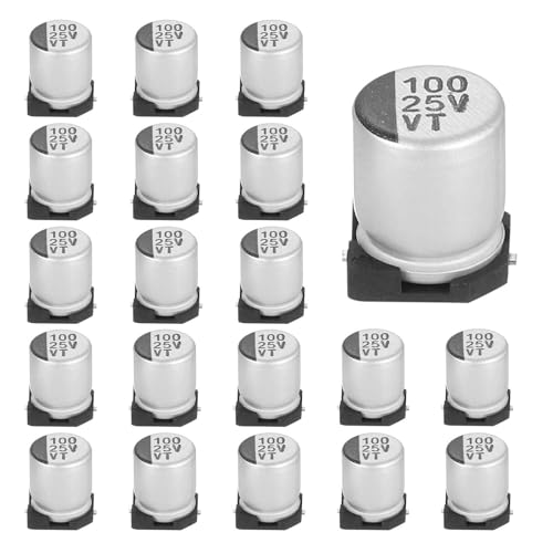 MECCANIXITY 100uF 25V Aluminum Electrolytic Capacitors, 6.3x7.7mm, 20pcs - size: 6.3x7.7mm, style: 100uF 25V