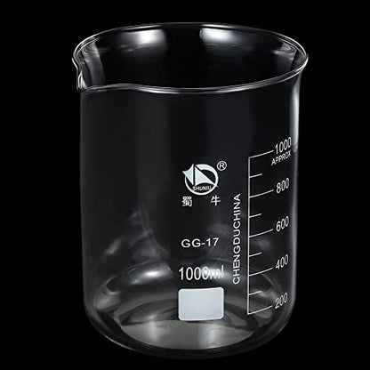PATIKIL 1000ml Low Form Glass Beaker, 3.3 Borosilicate Glass Graduated Printed Scale Measuring Cups with Spout for Kitchen Lab Liquids Transit Boiling - size: 1000ml