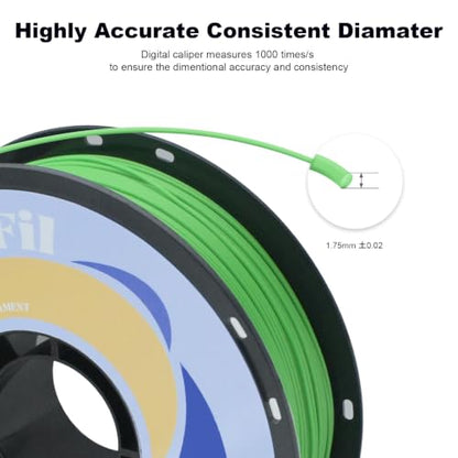 PLA 3D Printer Filament, Dimensional Accuracy +/- 0.02 mm, 1 kg Spool(2.2lbs), 1.75 mm, Green - color: Green, size: 1kg
