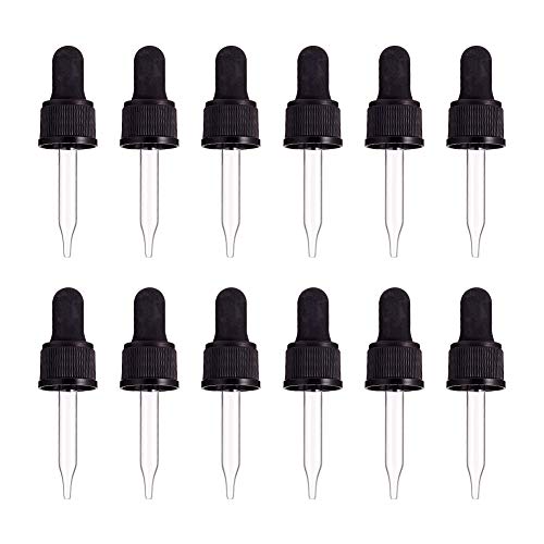 PH PandaHall Set of 12, Glass Eye Droppers for Essential Oil 10ml (1/3 Ounce) Pressure Rotating Cover Oil Droppers Pipettes Roller Tops for 10ml Essential Oil Bottles - color: Fit for 10ml Bottle