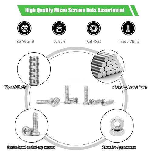 600Pcs M1.6 x 3mm / 4mm / 6mm / 8mm / 10mm Metric Micro Screws Nuts Assortment Kit, Phillips Pan Head, Tiny Machine Screws Assortment for Watch Repair, Electronics, RC Drones, Arduino, DIY Projects - size: M1.6x3/4/6/8/10-600Pcs