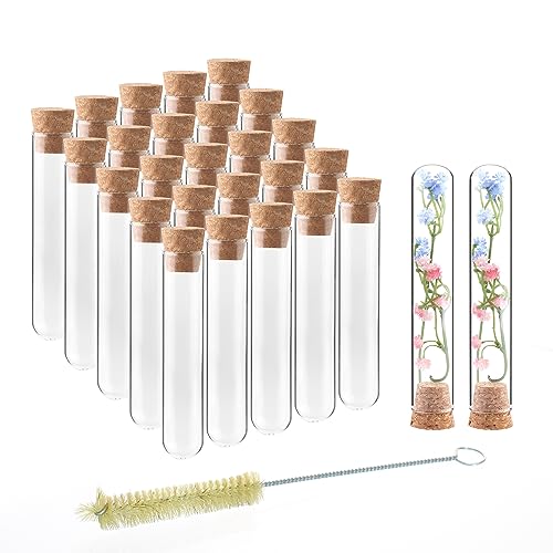 Utile 50pcs Glass Test Tubes, 3.3 Borosilicate Glass Material, 16ml Test Tubes, with Cork Stopper and Brush, 4004.9011.50 - style: 50pcs of 20x100mm