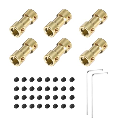 MECCANIXITY 6pcs 5mm to 6mm Brass Shaft Coupling Joint Connector with Screws and Hex Wrench Flexible Motor Shaft Coupler for Car Wheels Tires Shaft Motor - size: 5mm to 6mm