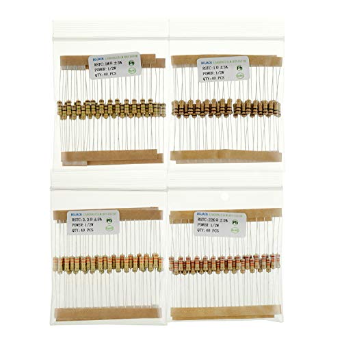 BOJACK 1000 Pcs 25 Values Resistor Kit 1 Ohm-1M Ohm with 5% 1/2W Carbon Film Resistors Assortment - size: 1/2 W
