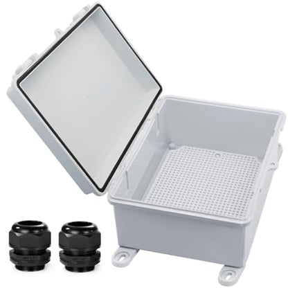 Waterproof Outdoor Electrical Box Junction Box Weatherproof IP67 ABS Plastic Enclosure Switch Router Project Box with Mounting Plate with Wall Bracket 2 Cable Gland Grey 8.7"x6.7"x4.3" - color: Grey, size: 8.7" x 6.7" x 4.3" 1pc