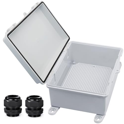 Waterproof Outdoor Electrical Box Junction Box Weatherproof IP67 ABS Plastic Enclosure Switch Router Project Box with Mounting Plate with Wall Bracket 2 Cable Gland Grey 8.7"x6.7"x4.3" - color: Grey, size: 8.7" x 6.7" x 4.3" 1pc