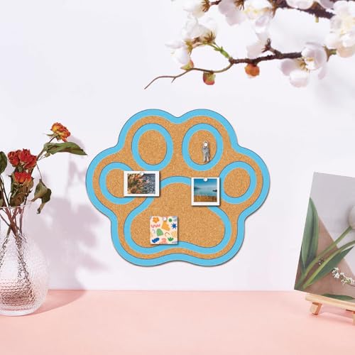 CRASPIRE Pin Cork Board Paw Print Framed Bulletin Display Badge Blue Wood Decorative Corkboard 10.4x9.8In Wall Mounted Memory Memo Brooch Lapel Holder Storage for Home Office School Classroom Wedding - style: Blue Paw Print
