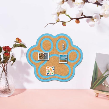 CRASPIRE Pin Cork Board Paw Print Framed Bulletin Display Badge Blue Wood Decorative Corkboard 10.4x9.8In Wall Mounted Memory Memo Brooch Lapel Holder Storage for Home Office School Classroom Wedding - style: Blue Paw Print