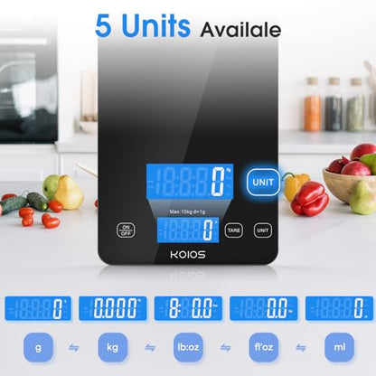 KOIOS 33lb Kitchen Scale 0.1oz Precision,Batteries & USB-C Charging(Black) - color: Black