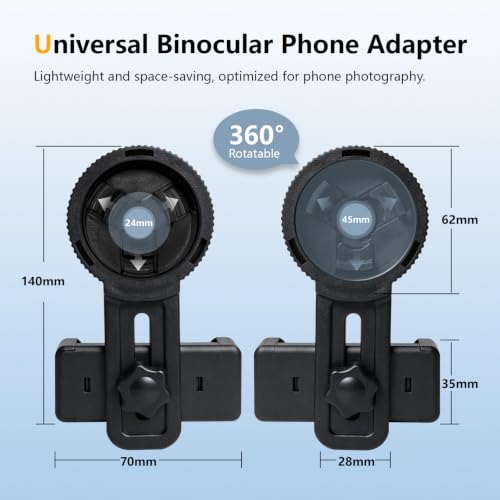 Universal Phone Adapter for Telescope with Wireless Shutter, 360° Rotating Digiscoping Mount for Binoculars, Monoculars, Spotting Scopes & Microscopes, Fits iPhone, Samsung & Android Phones