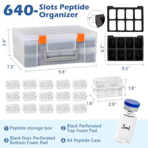 640 Slots Peptide Storage Box Bulk 3ml Plastic Peptide Case(Vials not incl) - color: Transparent, size: 640 Slots