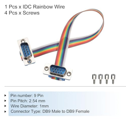 MECCANIXITY IDC Rainbow Wire Flat Ribbon Cable DB9 Male to DB9 Male 8 Inch Length 2.54mm Pitch Breadboard Jumper Wires for Electronic Projects - size: 8 Inch, style: DB9 Male to DB9 Male