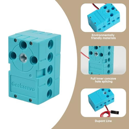 2PCS Geekservo Programmable Building Block Servo Motor, 360 Degree Rotation, 2P/3P Wire, Compatible with Microbit Raspberry Pi (2KG Slow Speed Motor) - style: 2KG Slow Speed Motor