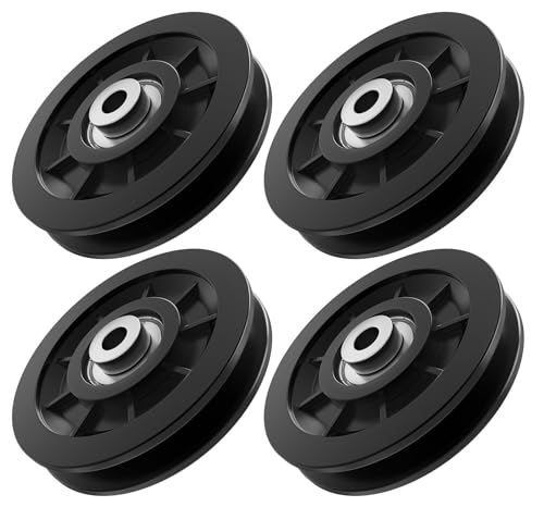 90mm/3.5" Nylon Bearing Gym Pulley Wheel, Universal Exercise Replacement Pulleys for Home Gym Equipment Parts, Cable Machine Accessories, Garage Door Pulley System - color: Black-4pcs