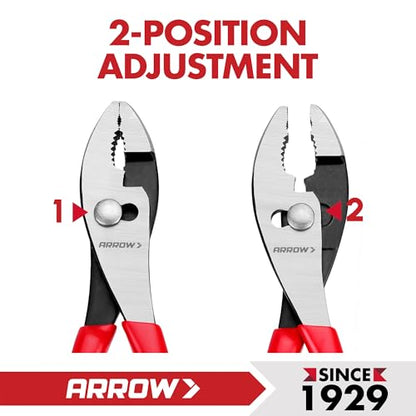 ARROW 8" Slip Joint Pliers, Pliers Tool with Thick Dip-Grip Handle, Strong Grip Jaws, High Carbon Steel, Pliers for Gripping, Loosening Nuts and Bolts, Cutting Steel Wire (Pack of 2) - size: 8 Inch (Pack of 2)