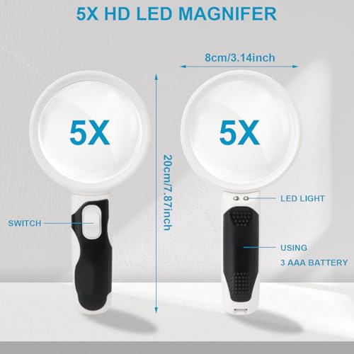 Rongon Magnifying Glass with Light Handheld Magnifier（5X） - size: 1 Lens (5X)